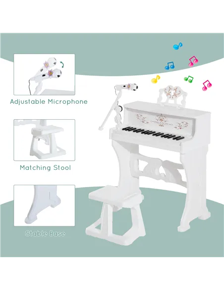 HOMCOM 37 Keys Kids Piano Mini Electronic Keyboard Light Kids Musical Instrument Educational Game Children Grand Piano Toy Set w