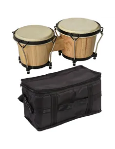 HOMCOM Wooden Bongo Drum Set Φ7.75" & Φ7" w/ Drum Head, Percussion Instrument, Drums, Tuning Wrench For Adults Beginners