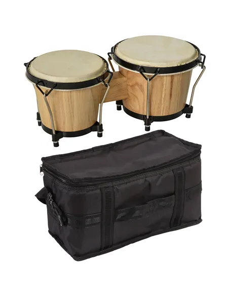 HOMCOM Wooden Bongo Drum Set Φ7.75" & Φ7" w/ Drum Head, Percussion Instrument, Drums, Tuning Wrench For Adults Beginners