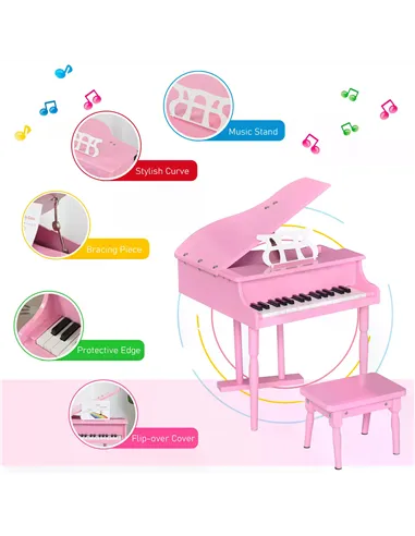 HOMCOM 30 Keys Mini Kids Piano for Child with Music Stand and Bench Best Gifts Toy