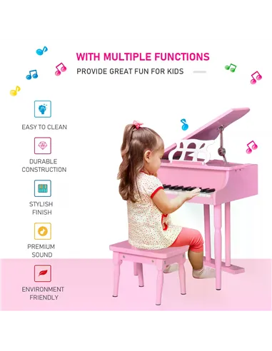 HOMCOM 30 Keys Mini Kids Piano for Child with Music Stand and Bench Best Gifts Toy