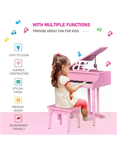 HOMCOM 30 Keys Mini Kids Piano for Child with Music Stand and Bench Best Gifts Toy