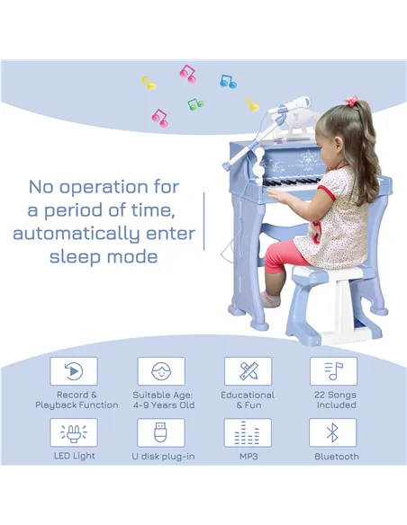 HOMCOM 37 Keys Kids Piano Mini Electronic Keyboard Light Kids Musical Instrument Educational Game Children Grand Piano Toy Set w