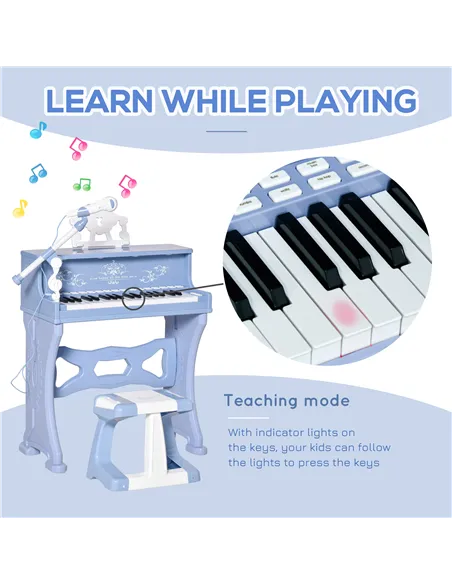 HOMCOM 37 Keys Kids Piano Mini Electronic Keyboard Light Kids Musical Instrument Educational Game Children Grand Piano Toy Set w