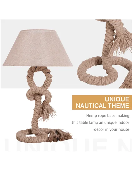 HOMCOM Table Lamp Bedside Light Indispensable Nautical Twisted Rope Glow E27 Bedroom Living Room Beige