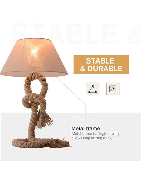 HOMCOM Table Lamp Bedside Light Indispensable Nautical Twisted Rope Glow E27 Bedroom Living Room Beige