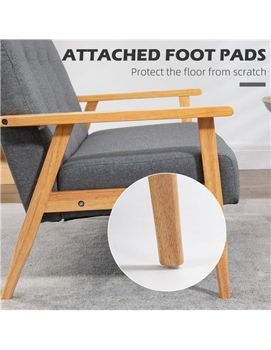 HOMCOM 2 Seater Sofa Modern Linen Fabric Upholstery Tufted Couch with Rubberwood Legs for Living Room and Kitchen, Dark Grey