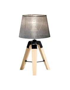 HOMCOM Wooden Tripod Table Lamp for Side, Desk or End Table with E27 Bulb Base（Grey Shade）