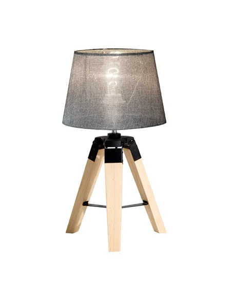 HOMCOM Wooden Tripod Table Lamp for Side, Desk or End Table with E27 Bulb Base（Grey Shade）