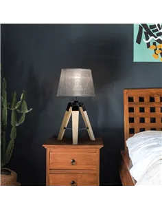 HOMCOM Wooden Tripod Table Lamp for Side, Desk or End Table with E27 Bulb Base（Grey Shade） 2