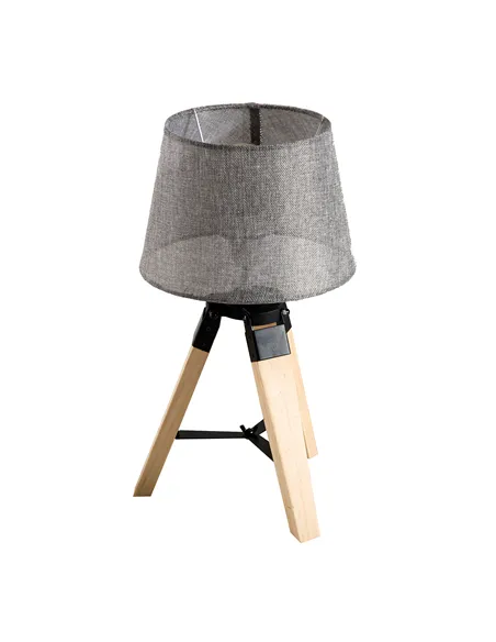 HOMCOM Wooden Tripod Table Lamp for Side, Desk or End Table with E27 Bulb Base（Grey Shade）