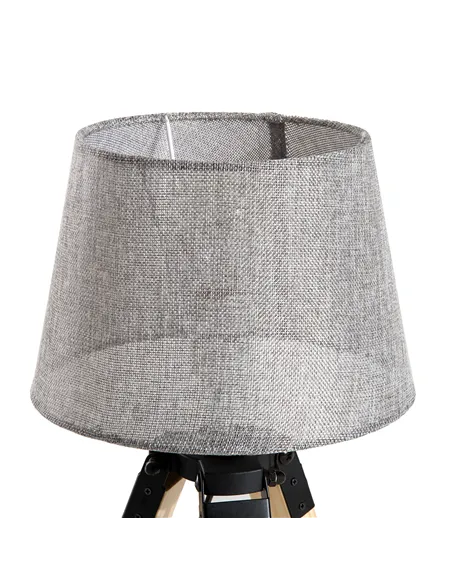 HOMCOM Wooden Tripod Table Lamp for Side, Desk or End Table with E27 Bulb Base（Grey Shade）