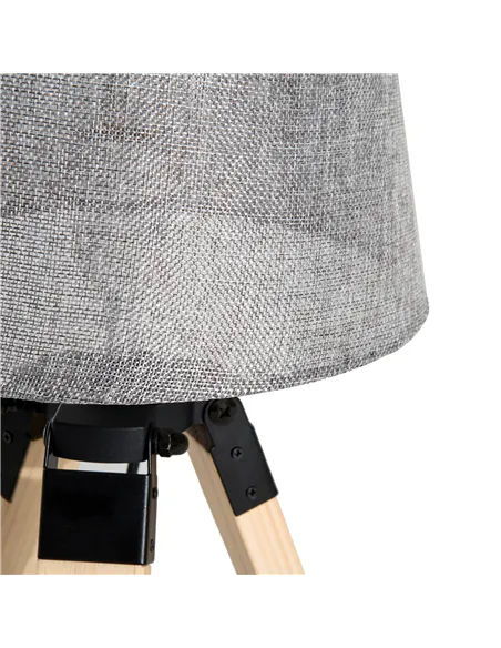 HOMCOM Wooden Tripod Table Lamp for Side, Desk or End Table with E27 Bulb Base（Grey Shade）