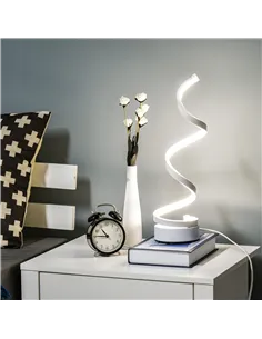 HOMCOM Modern Wave-Shaped LED Table Lamp with Round Metal Base for Living Room, Bedroom, Study, Dining Room, Office, Cool White  2