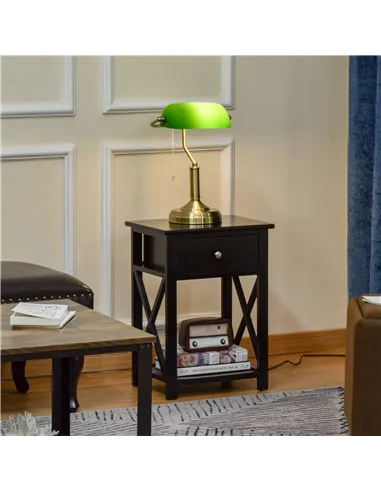 HOMCOM Banker's Desk Lamp with Antique Bronze Tone Base, Table Lamp with Green Glass Shade for Home Office, Green