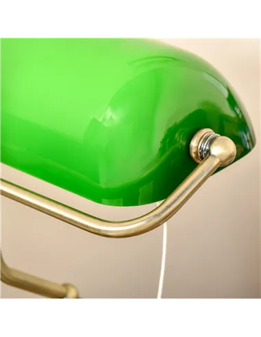 HOMCOM Banker's Desk Lamp with Antique Bronze Tone Base, Table Lamp with Green Glass Shade for Home Office, Green