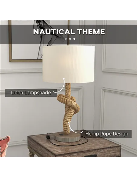 HOMCOM Nautical LED Table Lamp with USB Charging Port, Bedside Desk Lamp for Bedroom, Living Room, Home Office