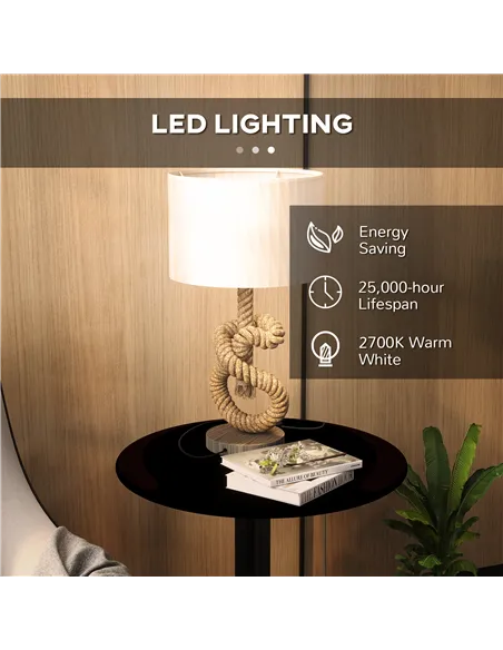HOMCOM Nautical LED Table Lamp with USB Charging Port, Bedside Desk Lamp for Bedroom, Living Room, Home Office