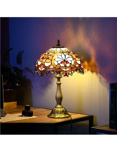 HOMCOM Stained Glass Table Lamp, Handcrafted Artisan Collectible, Suitable for Living Room and Bedside, Multi-Coloured, Ф31 x 48