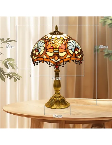 HOMCOM Stained Glass Table Lamp, Handcrafted Artisan Collectible, Suitable for Living Room and Bedside, Multi-Coloured, Ф31 x 48