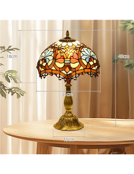 HOMCOM Stained Glass Table Lamp, Handcrafted Artisan Collectible, Suitable for Living Room and Bedside, Multi-Coloured, Ф31 x 48