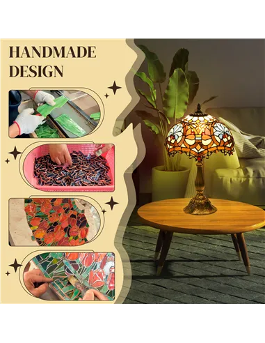 HOMCOM Stained Glass Table Lamp, Handcrafted Artisan Collectible, Suitable for Living Room and Bedside, Multi-Coloured, Ф31 x 48
