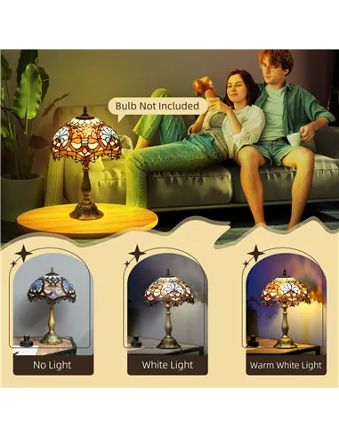 HOMCOM Stained Glass Table Lamp, Handcrafted Artisan Collectible, Suitable for Living Room and Bedside, Multi-Coloured, Ф31 x 48