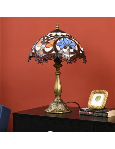 HOMCOM Stained Glass Table Lamp, Handcrafted Artisan Collectible, Suitable for Living Room and Bedside, Multi-Coloured, Ф31 x 48