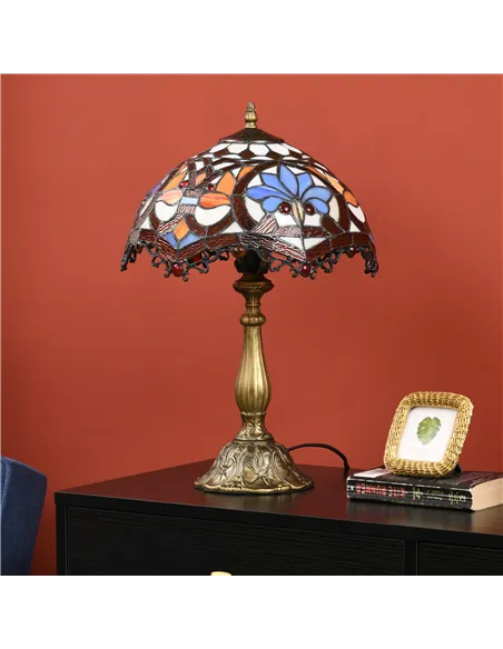 HOMCOM Stained Glass Table Lamp, Handcrafted Artisan Collectible, Suitable for Living Room and Bedside, Multi-Coloured, Ф31 x 48