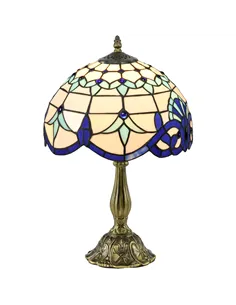HOMCOM Stained Glass Table Lamp, Handmade Antique Bedside Lamp for Bedroom, Living room, Home, Nightstand, Decorative Night Ligh