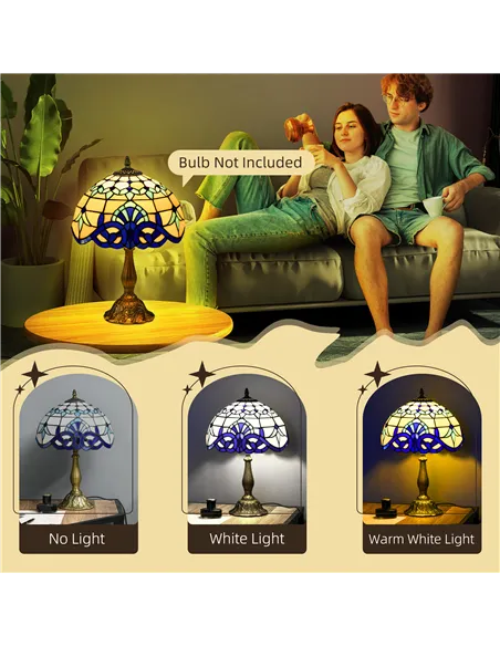HOMCOM Stained Glass Table Lamp, Handmade Antique Bedside Lamp for Bedroom, Living room, Home, Nightstand, Decorative Night Ligh