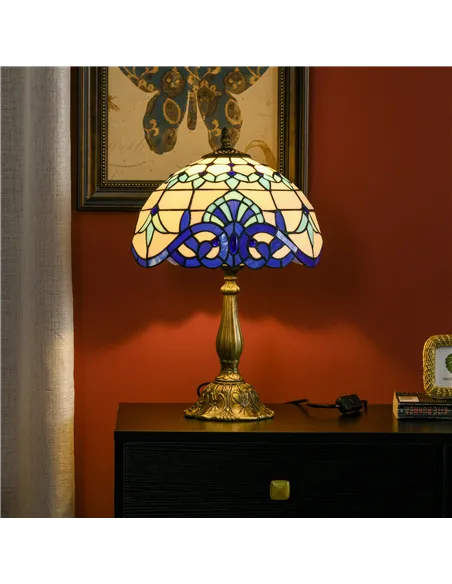 HOMCOM Stained Glass Table Lamp, Handmade Antique Bedside Lamp for Bedroom, Living room, Home, Nightstand, Decorative Night Ligh
