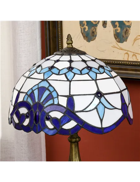HOMCOM Stained Glass Table Lamp, Handmade Antique Bedside Lamp for Bedroom, Living room, Home, Nightstand, Decorative Night Ligh