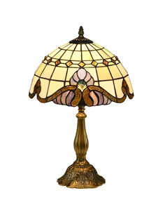 HOMCOM Stained Glass Table Lamp, Handmade Antique Bedside Lamp, Decorative Night Light for Bedroom, Living room, Home, Nightstan