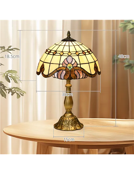 HOMCOM Stained Glass Table Lamp, Handmade Antique Bedside Lamp, Decorative Night Light for Bedroom, Living room, Home, Nightstan