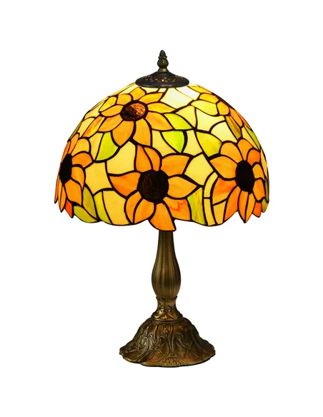 HOMCOM Stained Glass Table Lamp, Handmade Antique Bedside Lamp for Bedroom, Living room, Home, Nightstand, Decorative Night Ligh