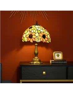 HOMCOM Stained Glass Table Lamp, Handmade Antique Bedside Lamp for Bedroom, Living room, Home, Nightstand, Decorative Night Ligh 2