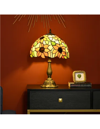 HOMCOM Stained Glass Table Lamp, Handmade Antique Bedside Lamp for Bedroom, Living room, Home, Nightstand, Decorative Night Ligh