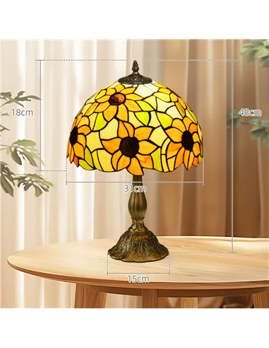 HOMCOM Stained Glass Table Lamp, Handmade Antique Bedside Lamp for Bedroom, Living room, Home, Nightstand, Decorative Night Ligh