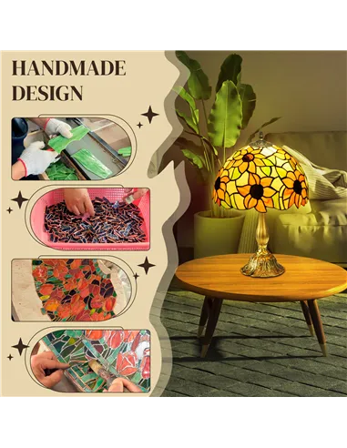 HOMCOM Stained Glass Table Lamp, Handmade Antique Bedside Lamp for Bedroom, Living room, Home, Nightstand, Decorative Night Ligh