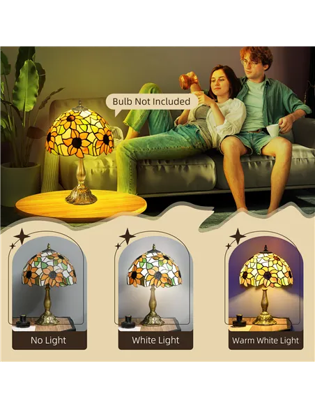 HOMCOM Stained Glass Table Lamp, Handmade Antique Bedside Lamp for Bedroom, Living room, Home, Nightstand, Decorative Night Ligh