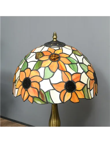 HOMCOM Stained Glass Table Lamp, Handmade Antique Bedside Lamp for Bedroom, Living room, Home, Nightstand, Decorative Night Ligh