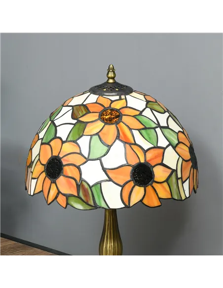 HOMCOM Stained Glass Table Lamp, Handmade Antique Bedside Lamp for Bedroom, Living room, Home, Nightstand, Decorative Night Ligh