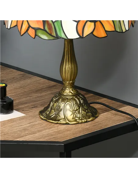 HOMCOM Stained Glass Table Lamp, Handmade Antique Bedside Lamp for Bedroom, Living room, Home, Nightstand, Decorative Night Ligh