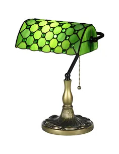 HOMCOM Stained Glass Table Lamp, Vintage Lamp with Green Handmade Shade, Metal Base, Antique Bedside Lamp for Bedroom Living Roo