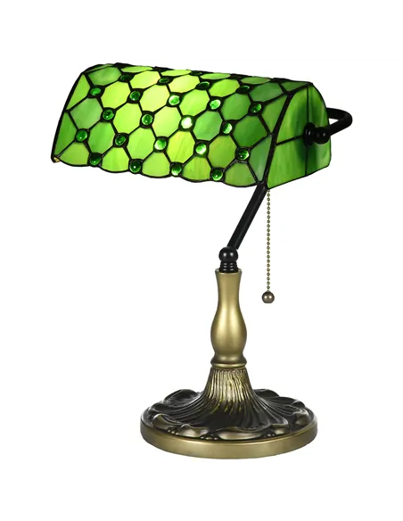 HOMCOM Stained Glass Table Lamp, Vintage Lamp with Green Handmade Shade, Metal Base, Antique Bedside Lamp for Bedroom Living Roo