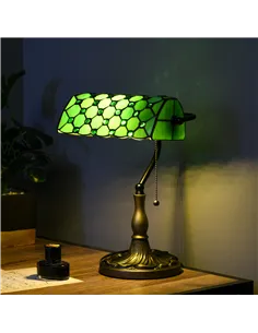 HOMCOM Stained Glass Table Lamp, Vintage Lamp with Green Handmade Shade, Metal Base, Antique Bedside Lamp for Bedroom Living Roo 2
