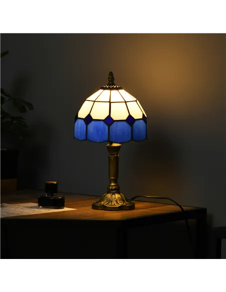 HOMCOM Handmade Stained Glass Table Lamp, Antique Bedside Lamp for Bedroom, Living room, Home, Nightstand, Decorative Night Ligh