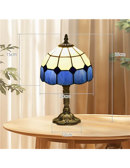 HOMCOM Handmade Stained Glass Table Lamp, Antique Bedside Lamp for Bedroom, Living room, Home, Nightstand, Decorative Night Ligh
