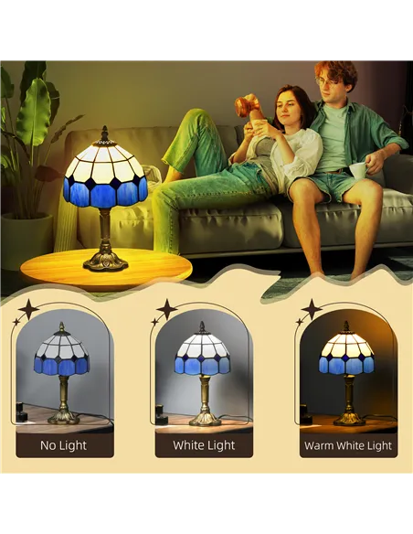 HOMCOM Handmade Stained Glass Table Lamp, Antique Bedside Lamp for Bedroom, Living room, Home, Nightstand, Decorative Night Ligh